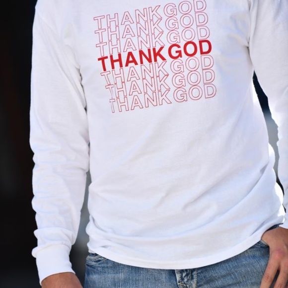 Mens White Thank God Shirt - Picture 3 of 4